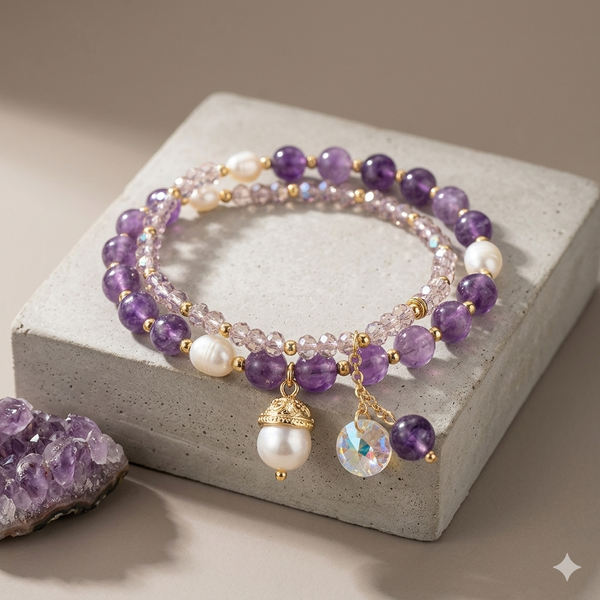 Bracelet d'améthyste et de perles d'eau douce