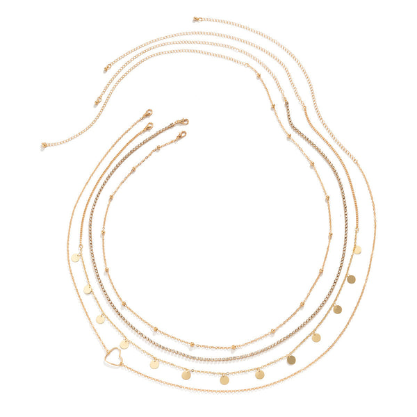 Ensemble de 4 chaînes de taille cœur et zircon. Argenté et dorée