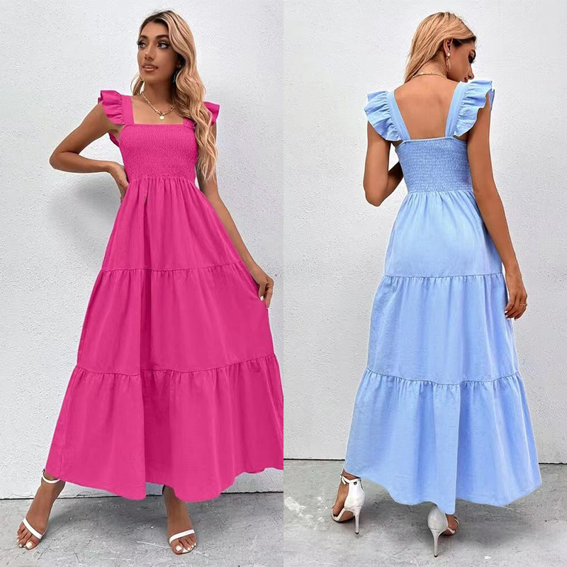 Belle robe pour femme, courte à l'avant et longue à l'arrière avec volants