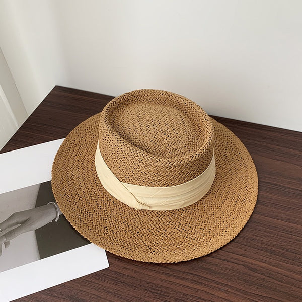Chapeau style borsalino en fibre naturelle avec ruban noué - Charme estival.