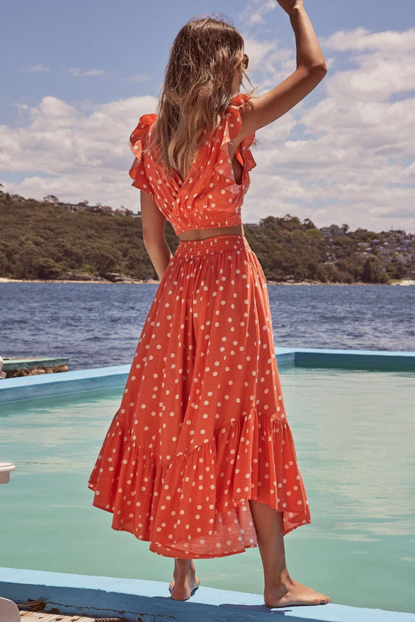 Ensemble top à manches papillon et jupe longue à volants- Charme et élégance réunis !
