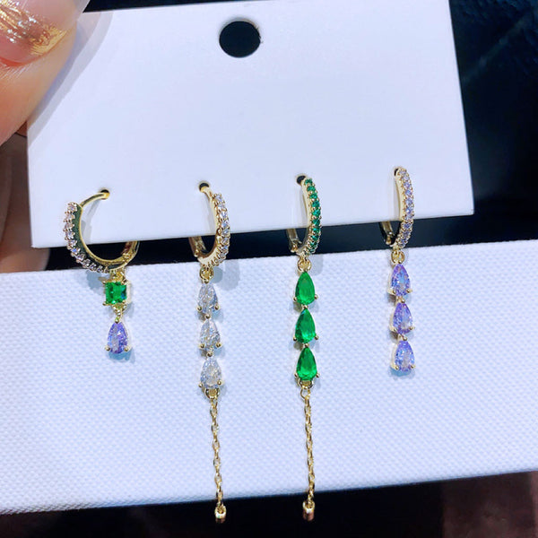Ensemble de 4 pièces de gouttes en zircon vert et transparent