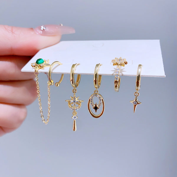 Ensemble de 5 paires de boucles d'oreilles Stars & Malachite