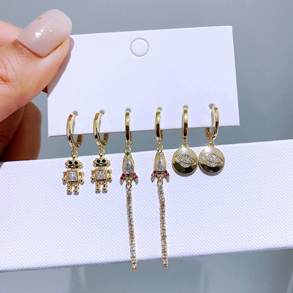 Ensemble de 6 paires de boucles d'oreilles Robot & Espace