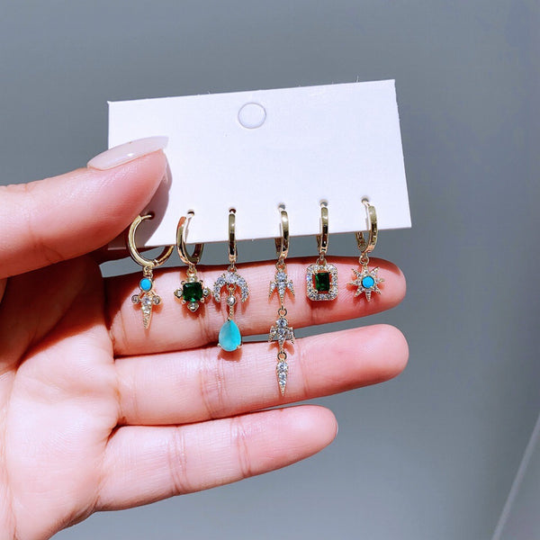 Ensemble de 6 paires de boucles d'oreilles pendantes style chandelier