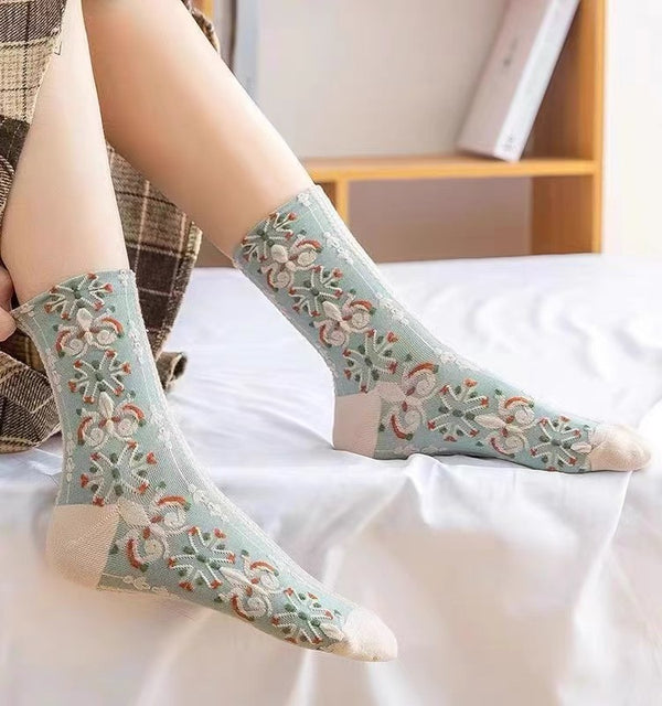Chaussettes Brodées caprice de fleur Vintage ( 5 paires )