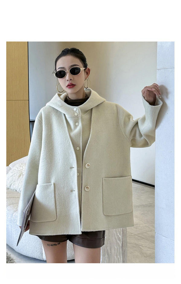 Ensemble 2 pièces : Gilet à Capuche en Laine Double Face & Manteau Col V