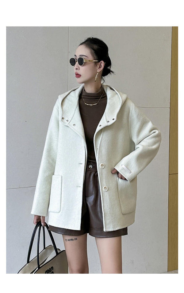 Ensemble 2 pièces : Gilet à Capuche en Laine Double Face & Manteau Col V