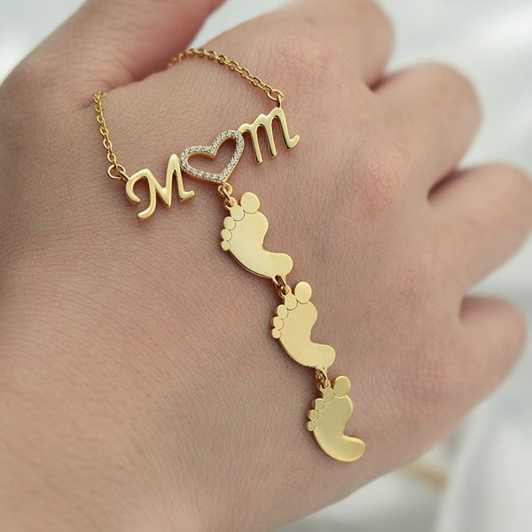 Collier Maman avec Enfants ( 3 petit pied )