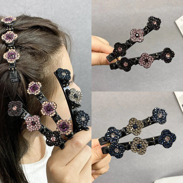 Barrette à Cheveux Latérale à Trois Fleurs 4 pièces