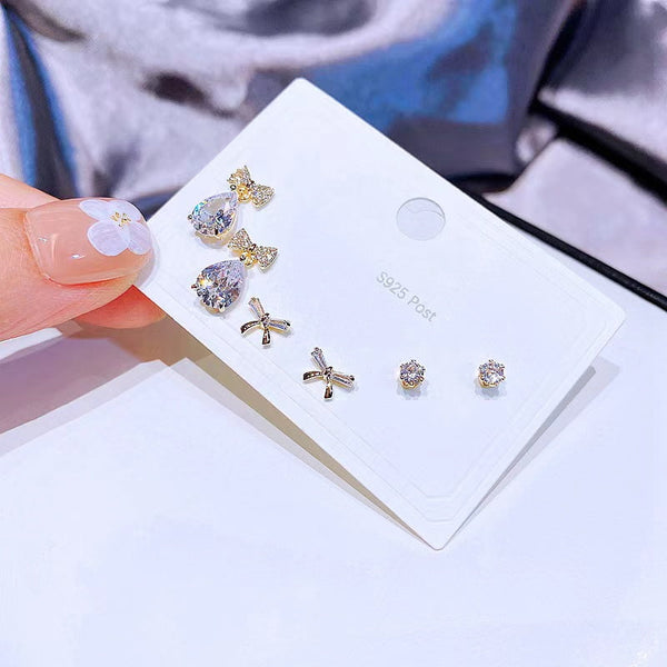 6pcs clous de boucle d'oreille en forme de larme Zircon super brillant