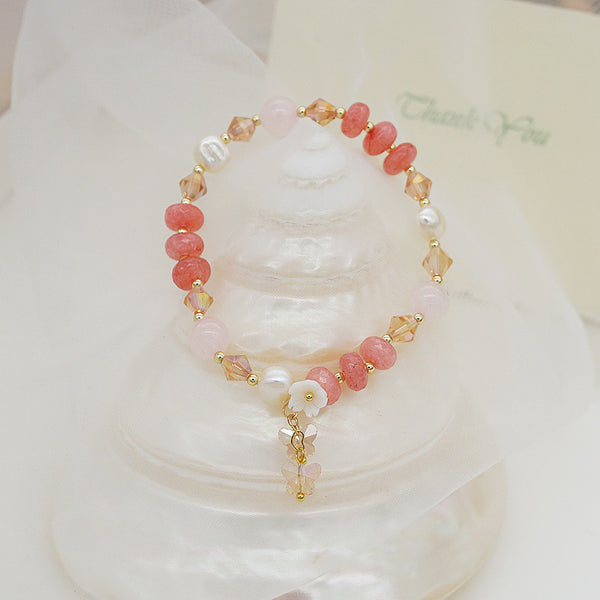 Bracelet Fleur Papillon Quartz Rose