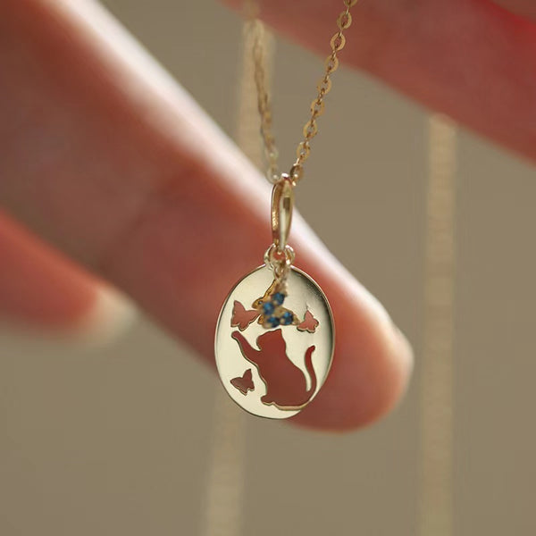 Collier chaton et papillon en argent 925
