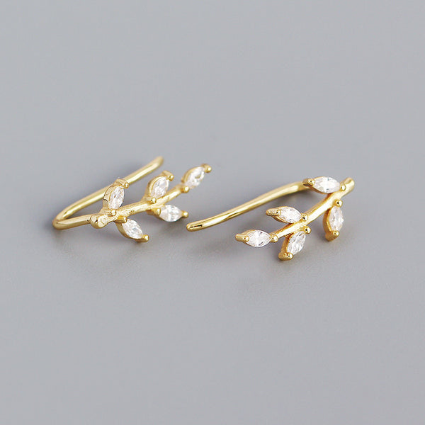 Boucle d'Oreille Crochet Feuilles Zircon Argent 925