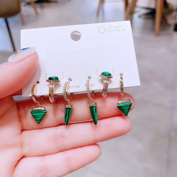 Boucles d'oreilles créoles 6pcs en malachite