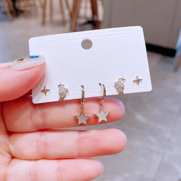 Ensemble de boucles d'oreilles étoile 6 pièces en Nacre blanc