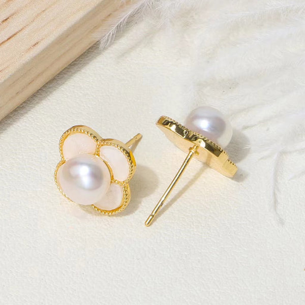 Boucle d'Oreille Trèfle en Nacre