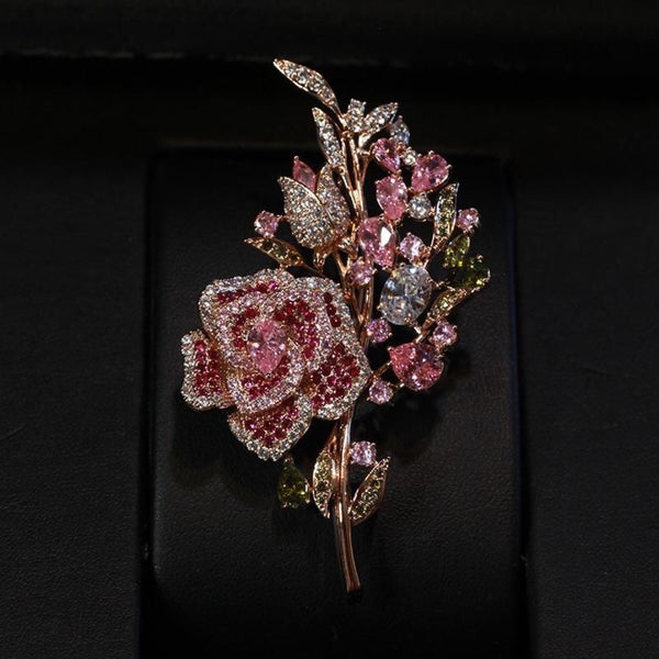 Broche bouquet en zircon rose
