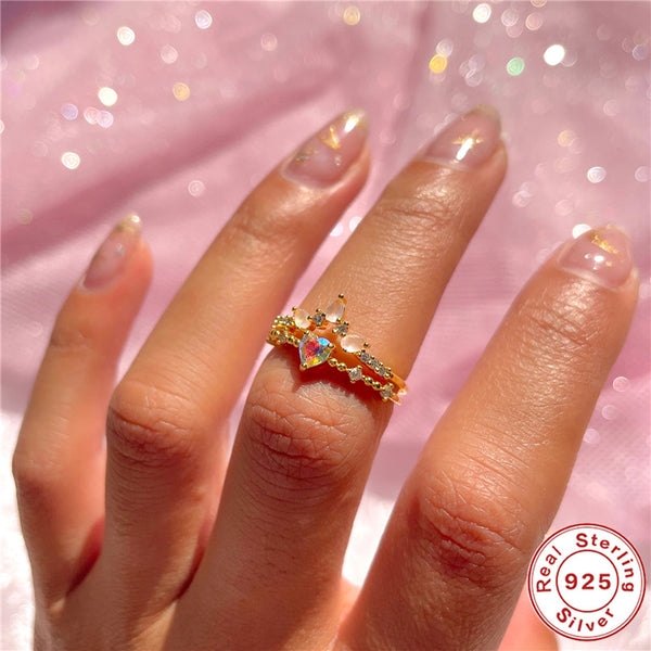 Bague ajustable en argent 925 avec tiare rose