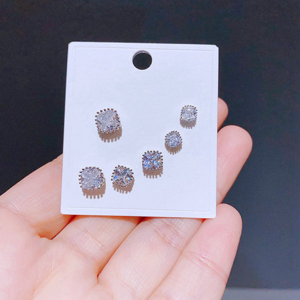 Ensemble de 6 paires de boucles d'oreilles basiques carrées en zircon