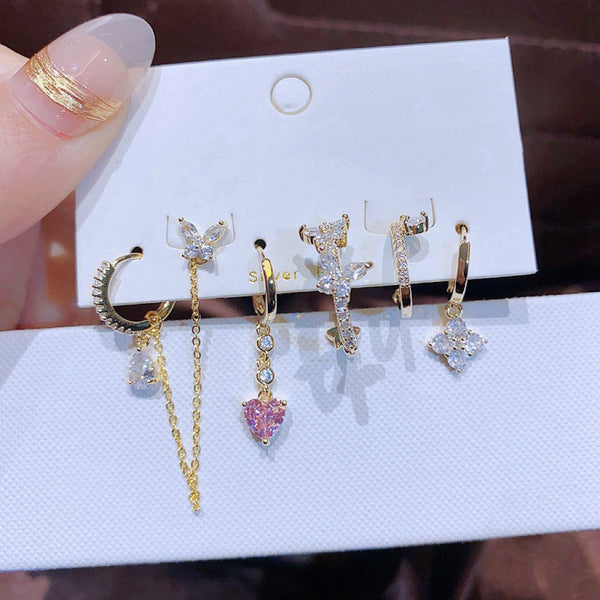 Ensemble de 6 paires de boucles d'oreilles papillon et cœur