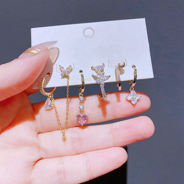 Ensemble de 6 paires de boucles d'oreilles papillon et cœur