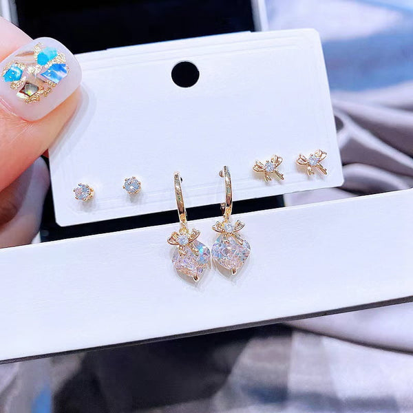 Lot de 6 boucles d'oreilles en zircon avec coussin d'arc