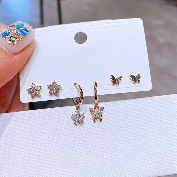 Ensemble de boucles d'oreilles papillon fleur 6 pièces