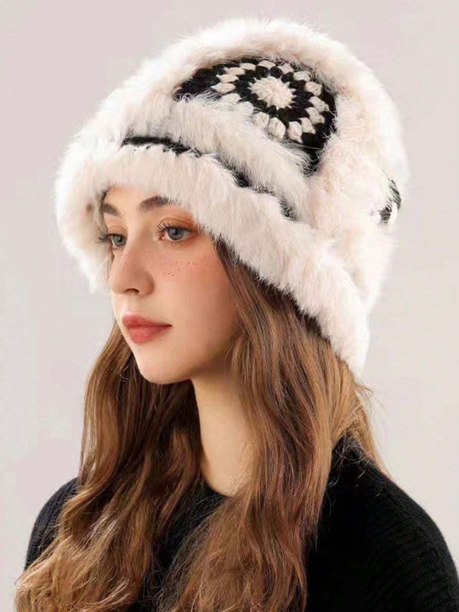 Chapeau en crochet avec fourrure de lapin doux