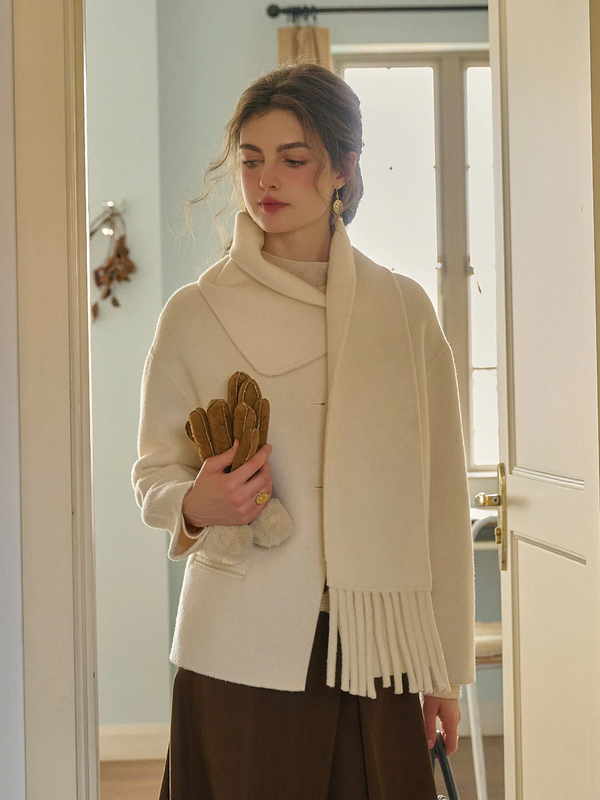 Manteau léger en Laine D'alpaga avec Écharpe en Laine Double