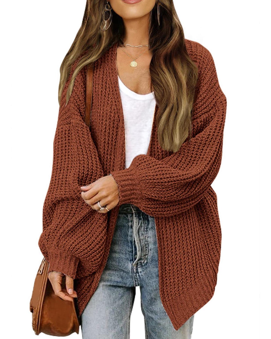 Cardigan caramel à manches lanternes.