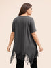 T-shirt à Col Rond Uni avec Détail en Dentelle et Franges