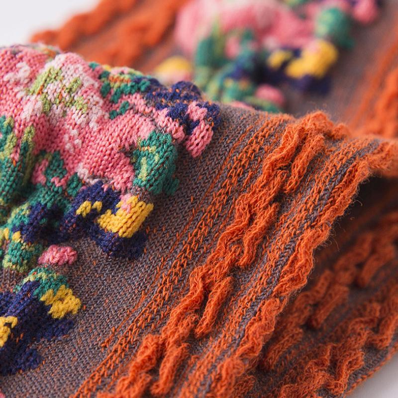 Chaussettes à Fleurs Brodées Vintage ( 5 paires )