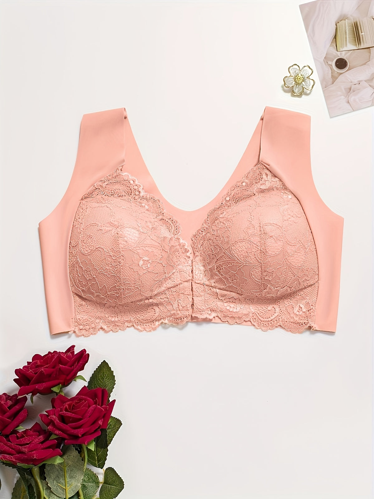 Women's Front-Closure Bra, Fashion Lace Lingerie 2pcs Set