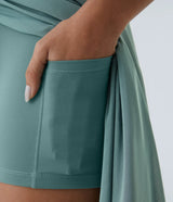 Jupe Midi Fluide à Taille Haute avec Détail en Maille Contrastante et Poches Latérales