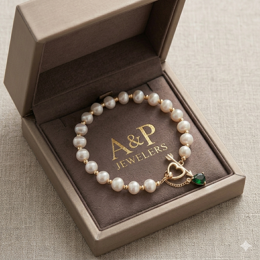 Bracelet en  perles naturelle cœur glamour