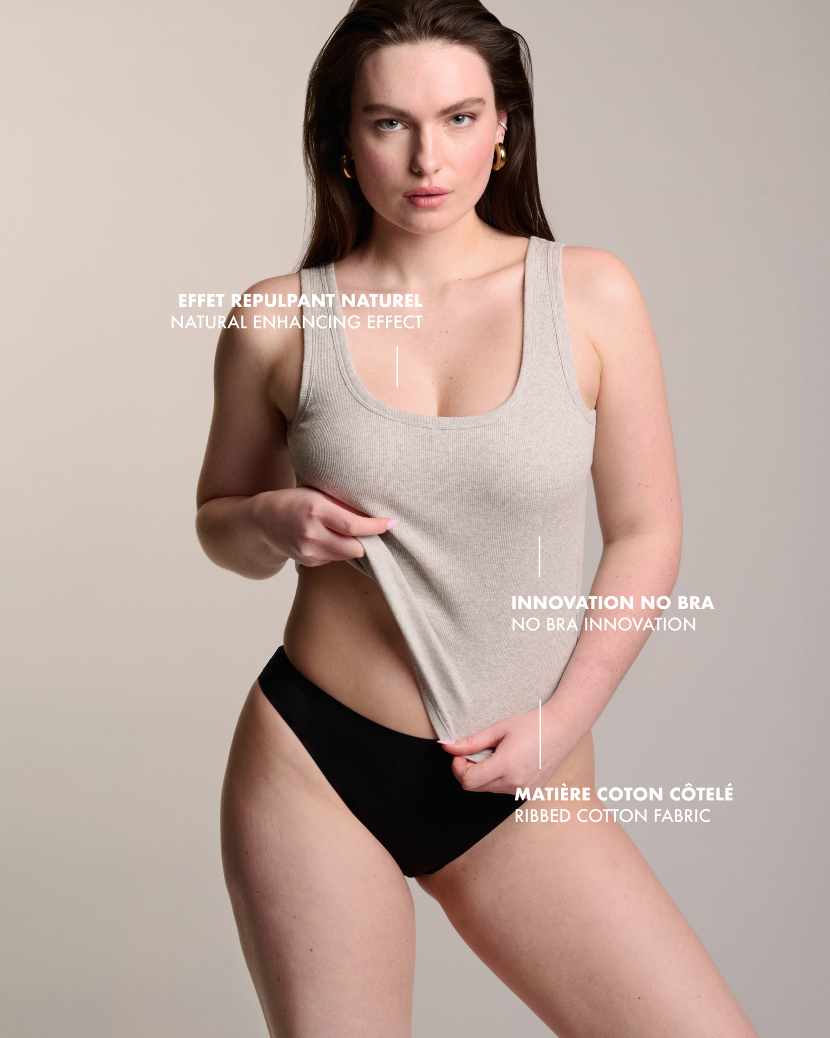 Top Coton Côtelé No Bra ( 3 PIECES, NOIR GRIS BEIGE )