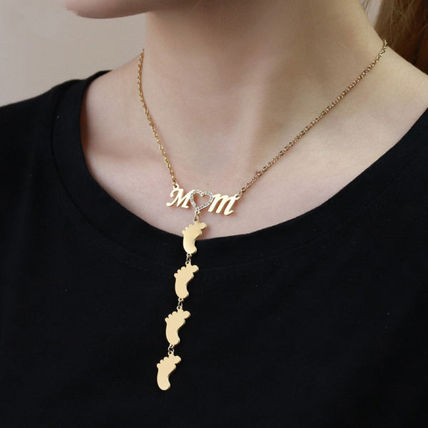 Collier Maman avec Enfants ( 3 petit pied )