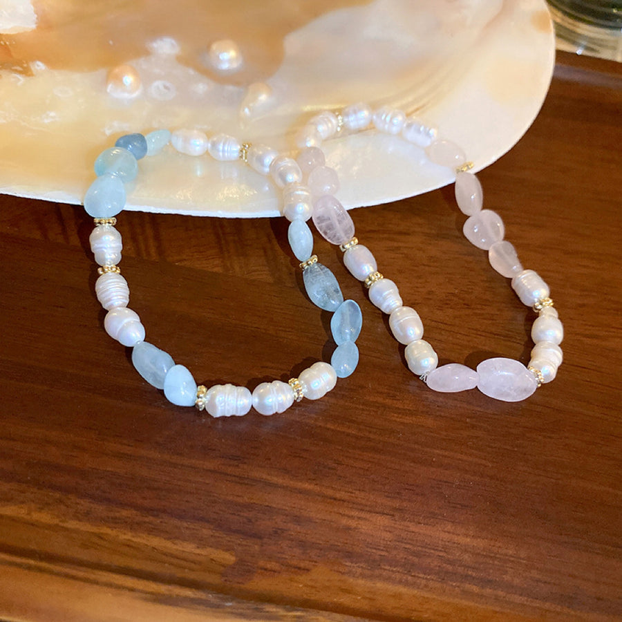 Ensemble de bracelets Perles d'eau douce, Quartz rose et Aigue-marine