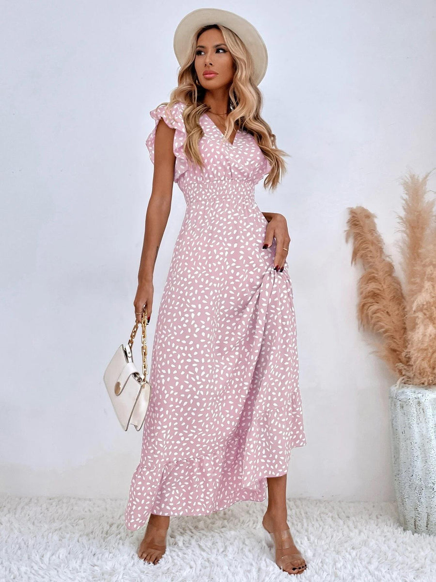 Robe Léopard Papillon Rose et Noir à Ourlet Volant