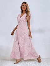 Robe Léopard Papillon Rose et Noir à Ourlet Volant