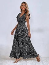 Robe Léopard Papillon Rose et Noir à Ourlet Volant