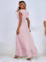 Robe Léopard Papillon Rose et Noir à Ourlet Volant