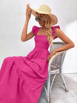 Robe Longue à Encolure Carrée avec Volants Élégants