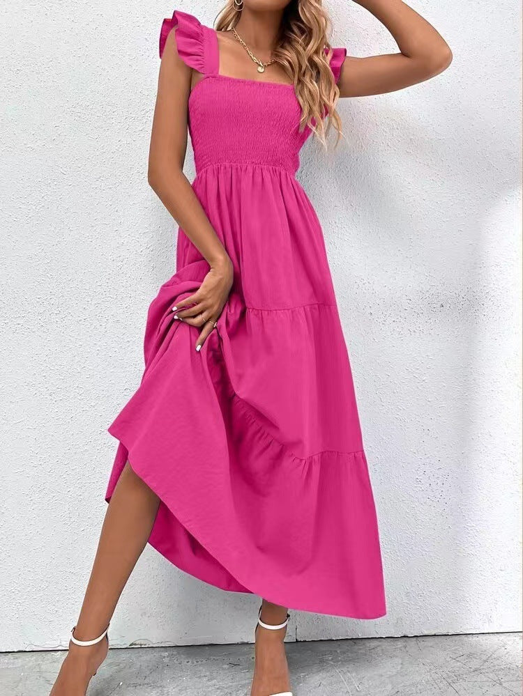 Robe Longue à Encolure Carrée avec Volants Élégants
