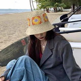 Chapeau seau en raphia tressé à la main avec fleurs