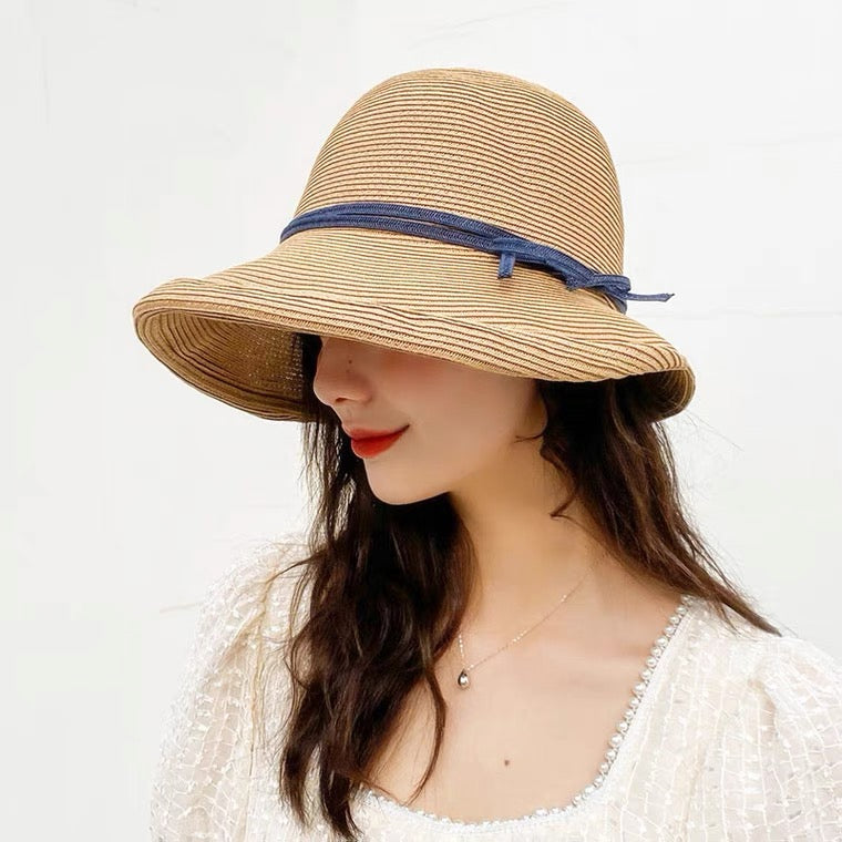 Chapeau seau en fibre naturelle avec nœud - Charme estival.