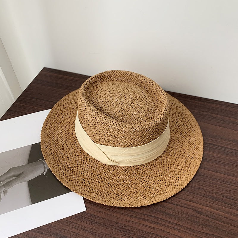 Chapeau style borsalino en fibre naturelle avec ruban noué - Charme estival.