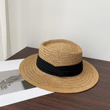 Chapeau style borsalino en fibre naturelle avec ruban noué - Charme estival.