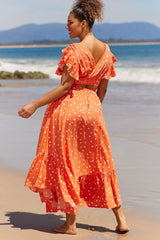 Ensemble top à manches papillon et jupe longue à volants- Charme et élégance réunis !